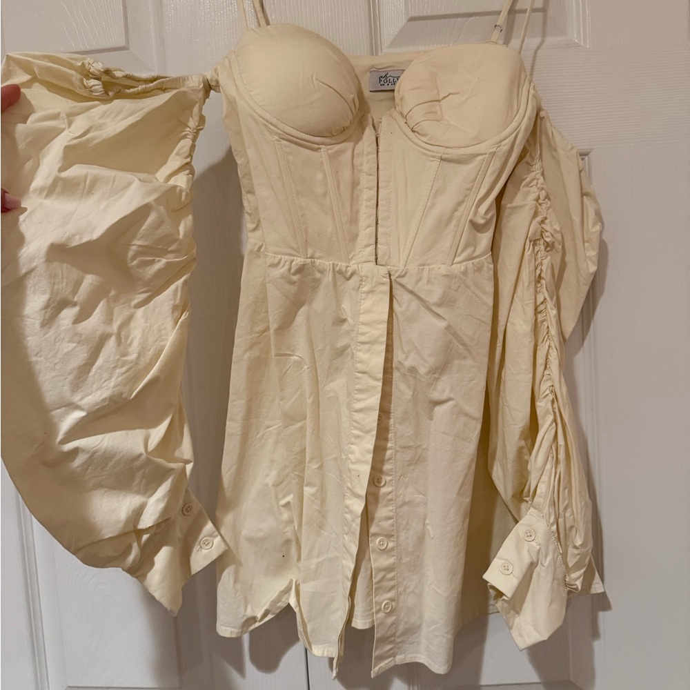 Oh Polly Cream Mini Dress with Puff Sleeves